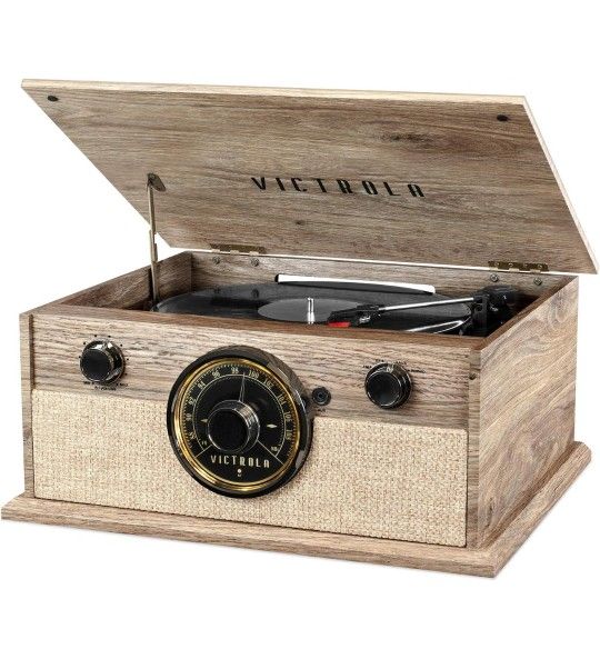 Victrola 4-in-1 Cambridge Farmhouse Modern Bluetooth Turntable with FM Radio