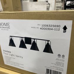 Home Decorators Collection Insdale 4-Light Matte Black Modern Industrial Bathroom Vanity Light with Black Metal Shades