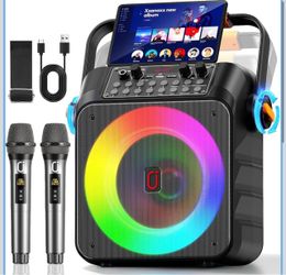 New in Box Karaoke Machine Bluetooth Party Speaker w/ 2 Wireless Mics Deep Bass Subwoofer