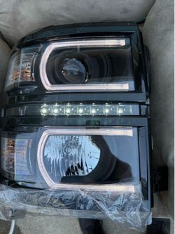 14-15 Chevy Silverado Black Clear Reflector LED Strip Headlights