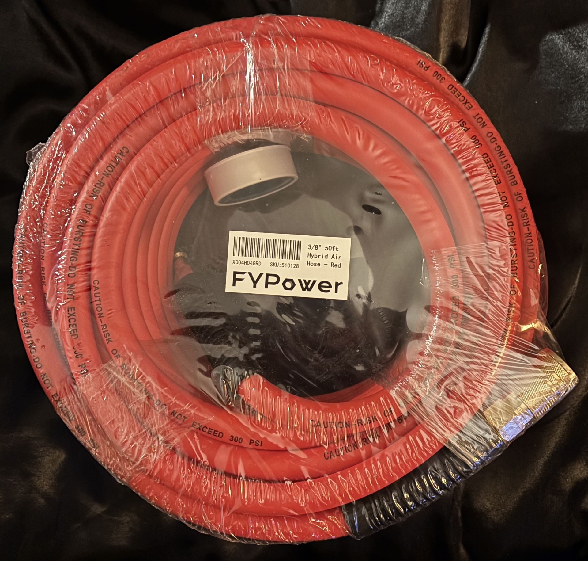 Air Compressor Hose 3/8 Inch x 50 Feet Hybrid Hose with Fittings, Flexible and Kink Resistant, 1/4" Industrial Quick Coupler and Plug Kit - Red