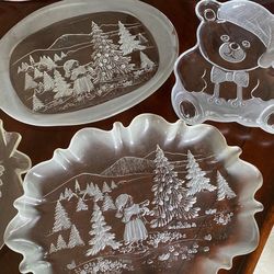 4 Glass Christmas Platters 