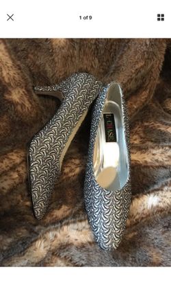 L chase high heels pumps shoes women’s size 8 M black gold silver zigzag sparkle