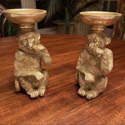 two rare monkey candle holders 