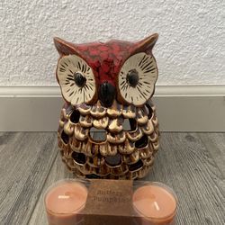 Owl Luminary Ceramic Candle Holder New