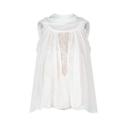 White Lace Chiffon Sleeveless Blouse with Scarf