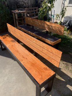 Patio bench’s made of new wood varnished for outdoors or indoor
