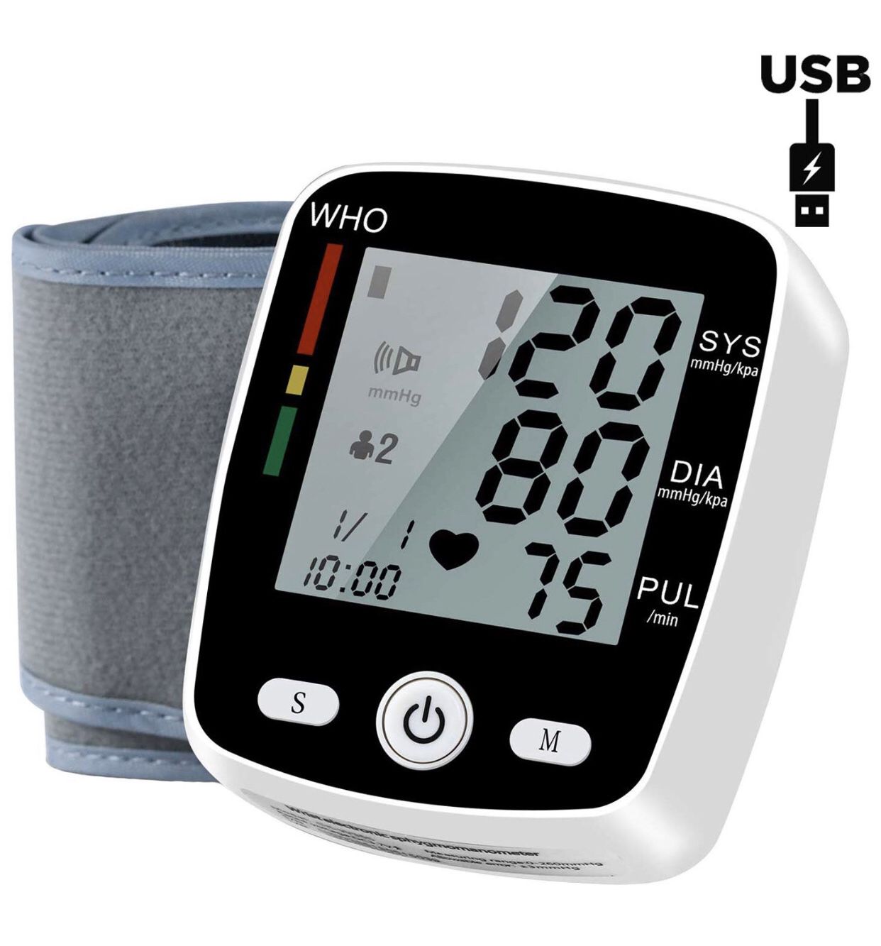 Automatic Wrist Blood Pressure Monitor with USB Charging - Blood Pressure Cuff with LCD Display - BP Monitor, BP Cuff for Detecting Irregular Heartbe