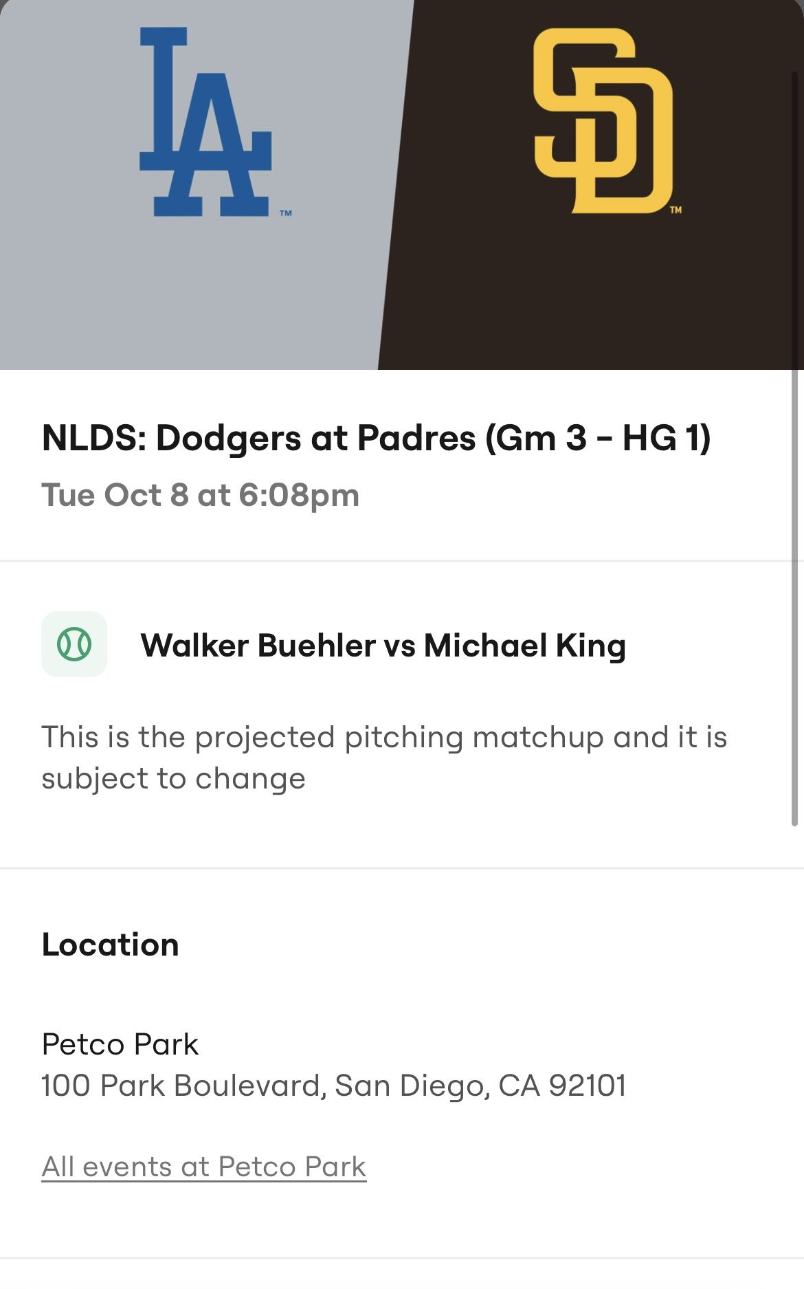 Padres V Dodgers 10/8