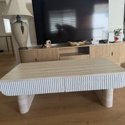 Modern Coffee Table with Faux Marble Top and Drawers