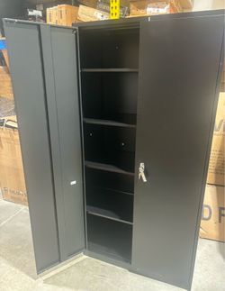 Metal Garage Storage Cabinet, 72-Inch Tall Storage Cabinet with 2 Doors and 4 Adjustable Shelves, Lockable Steel Tool Cabinets for Home Office, Garage