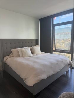 King Size Upholstered Bed Frame – Gray Fabric