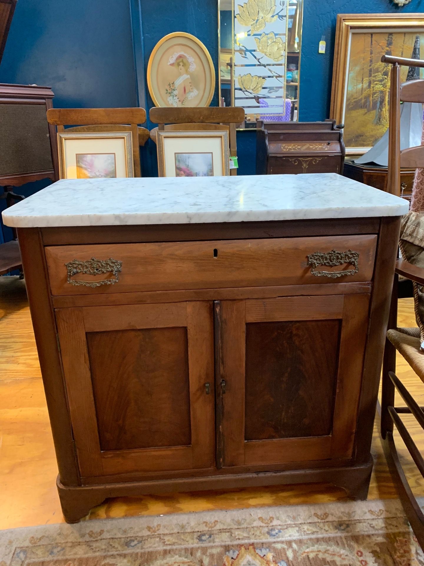 Antique Marble Top Cabinet