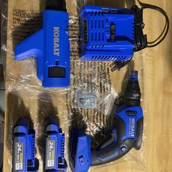 Kobalt 24v screw gunwith screw attachment and (2) batts and charger new 200 firm in n Lakeland 
