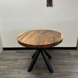Solid Wood Round Table (37.5”) - Modern Metal Base