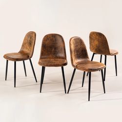 Homy Casa Sunflower Vintage Brown Suede Dining Chair Set of 4 with Metal Frame Kitchen Dining Room Seating for Apartment Home
