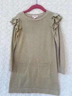 Cat & Jack Girls Gold Metallic Sweater Dress Size 3T Ruffle Shoulder