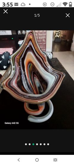 1950s ART GLASS  vase coil stem hand blown  Brown Tones  has a few blemishes not noticeable