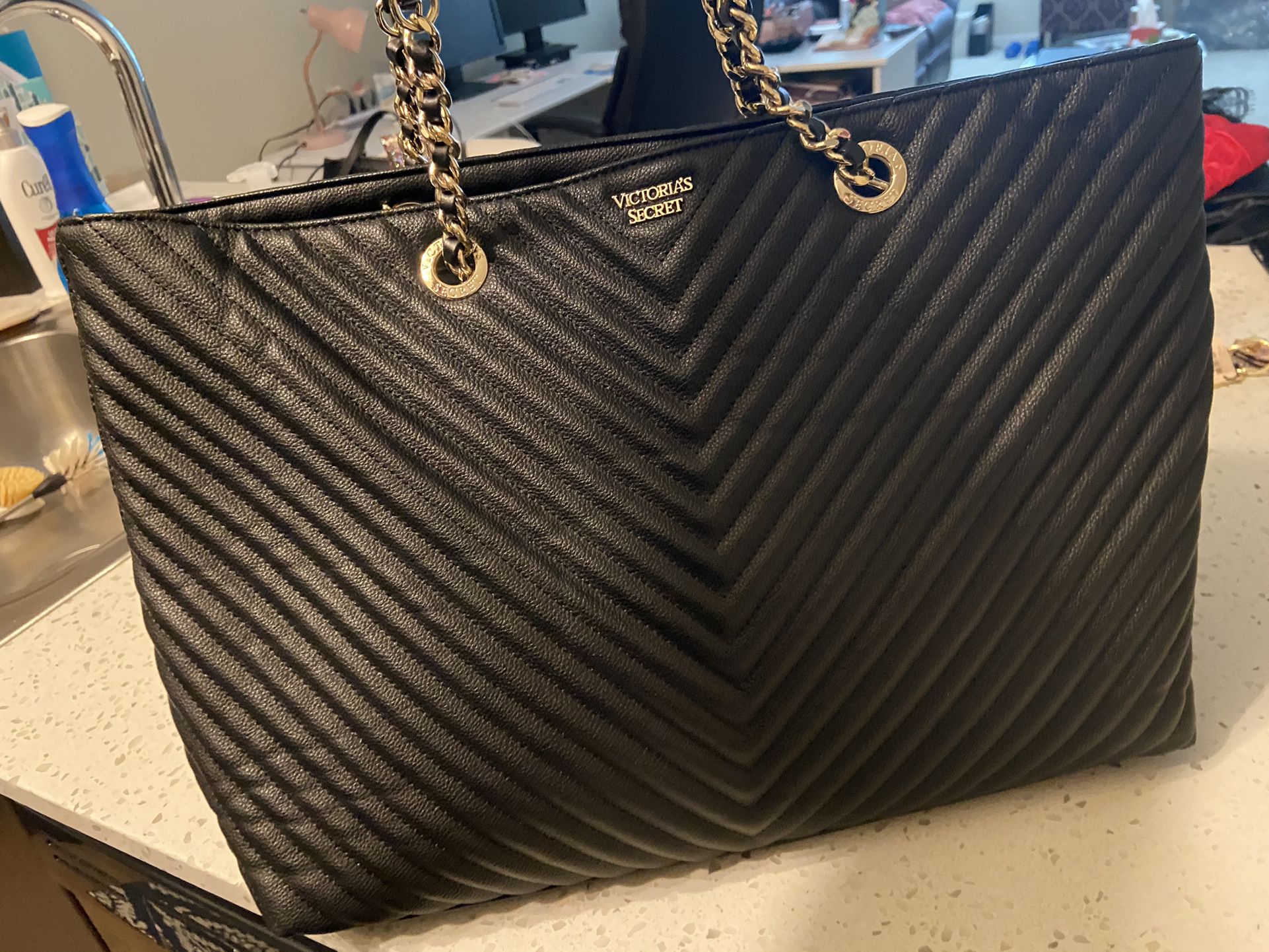 Victoria Secret Black Quilted large Tote Bag