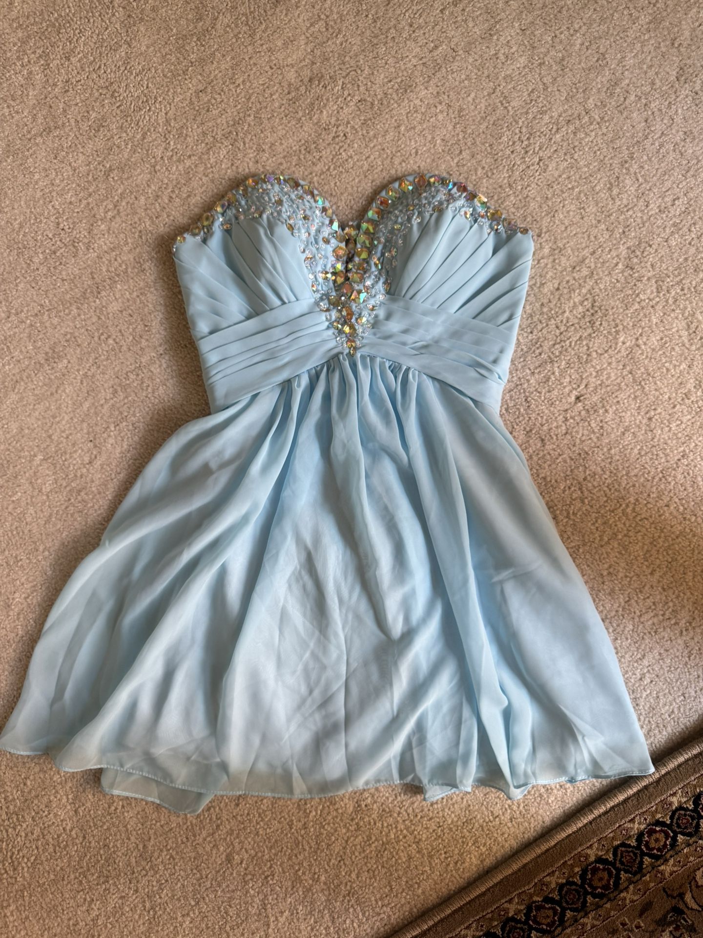 La Femme Light Blue Embellished Homecoming/Prom Dress