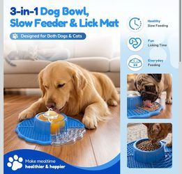 🐩🐕‍🦺🐈‍⬛😸 3-in-1 Slow Feeder Dog Bowl with Lick Mat & Treat Ball
