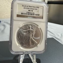 2013(W) American Silver Eagle $1 NGC MS70- Struck At West Point Mint-1oz Silver