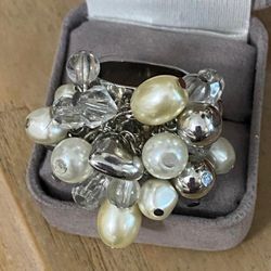 Anillo Stainless Size 7 Piedras Perla Antiguo 