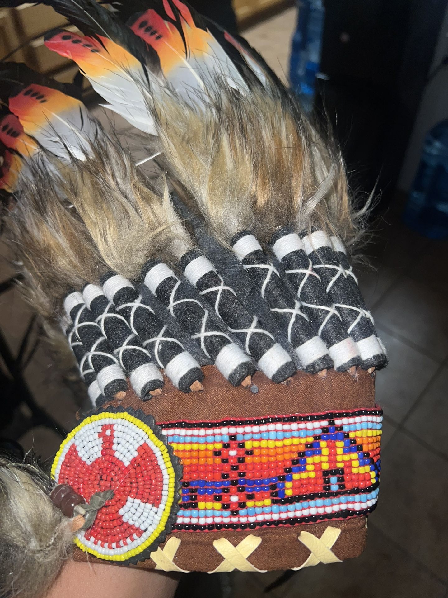 Native American chief had ceremonial headdress