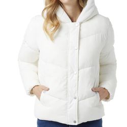 32 Degrees Women’s Quilted Jacket with Plush Lined Hood White Size XL NWT