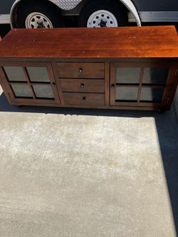 Wood Sideboard Buffet with Glass Door Cabinets