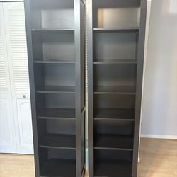 2 IKEA HEMNES Bookcase, black-brown, 19 1/4x77 1/2 "