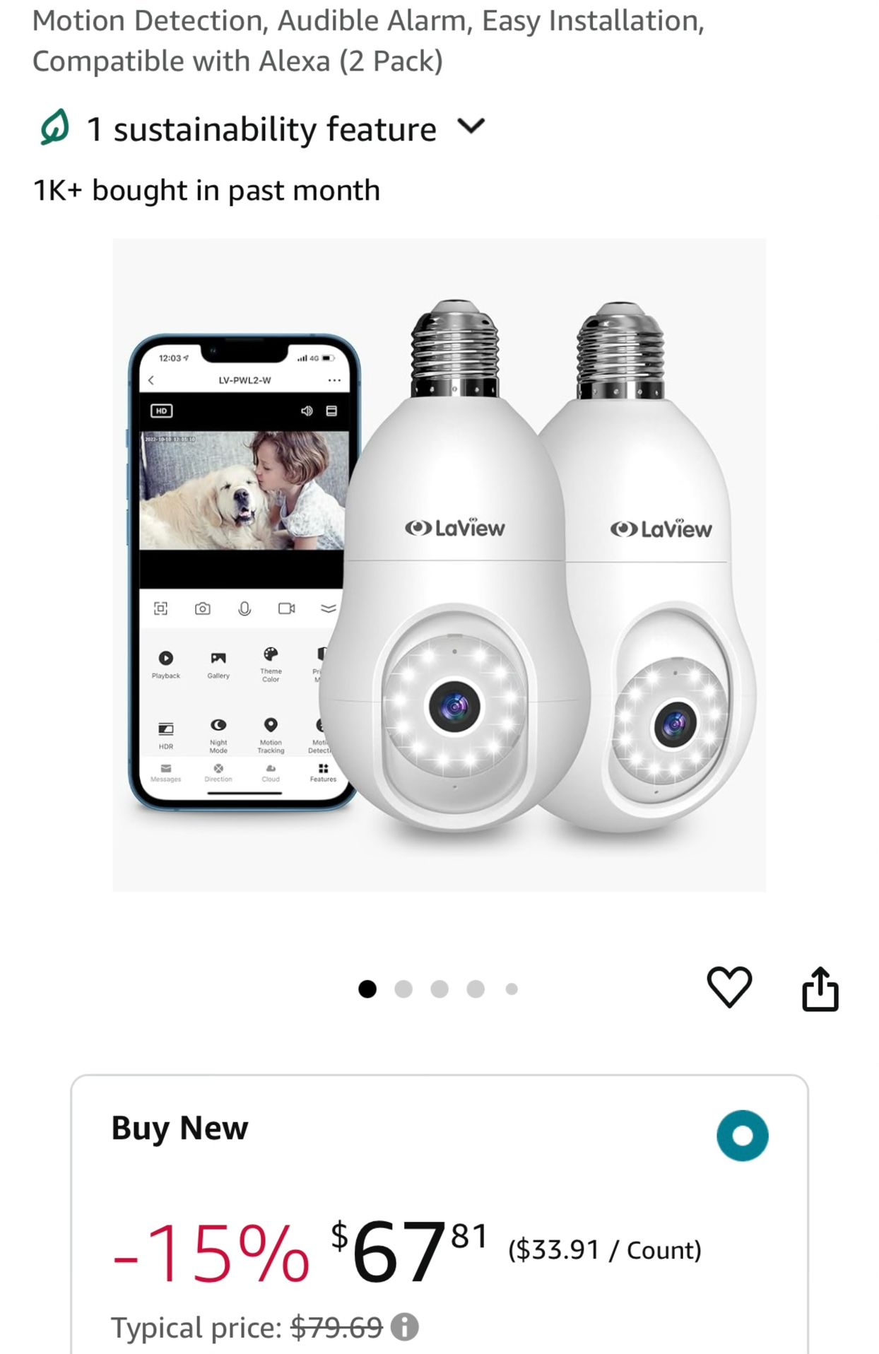 New In Box 4MP Bulb Security Camera 2.4GHz,360°2K Wireless Outdoor Indoor Full Color Day and Night,Motion Detection,Audible Alarm,Easy Installation,Co