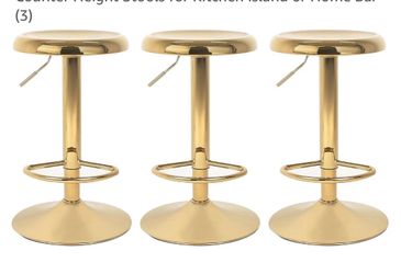 Gold Adjustable Counter Height Bar Stools Set of 3