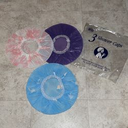 3 Plastic Shower Caps for Women Reusable Waterproof Hair Cap for Shower Premium.