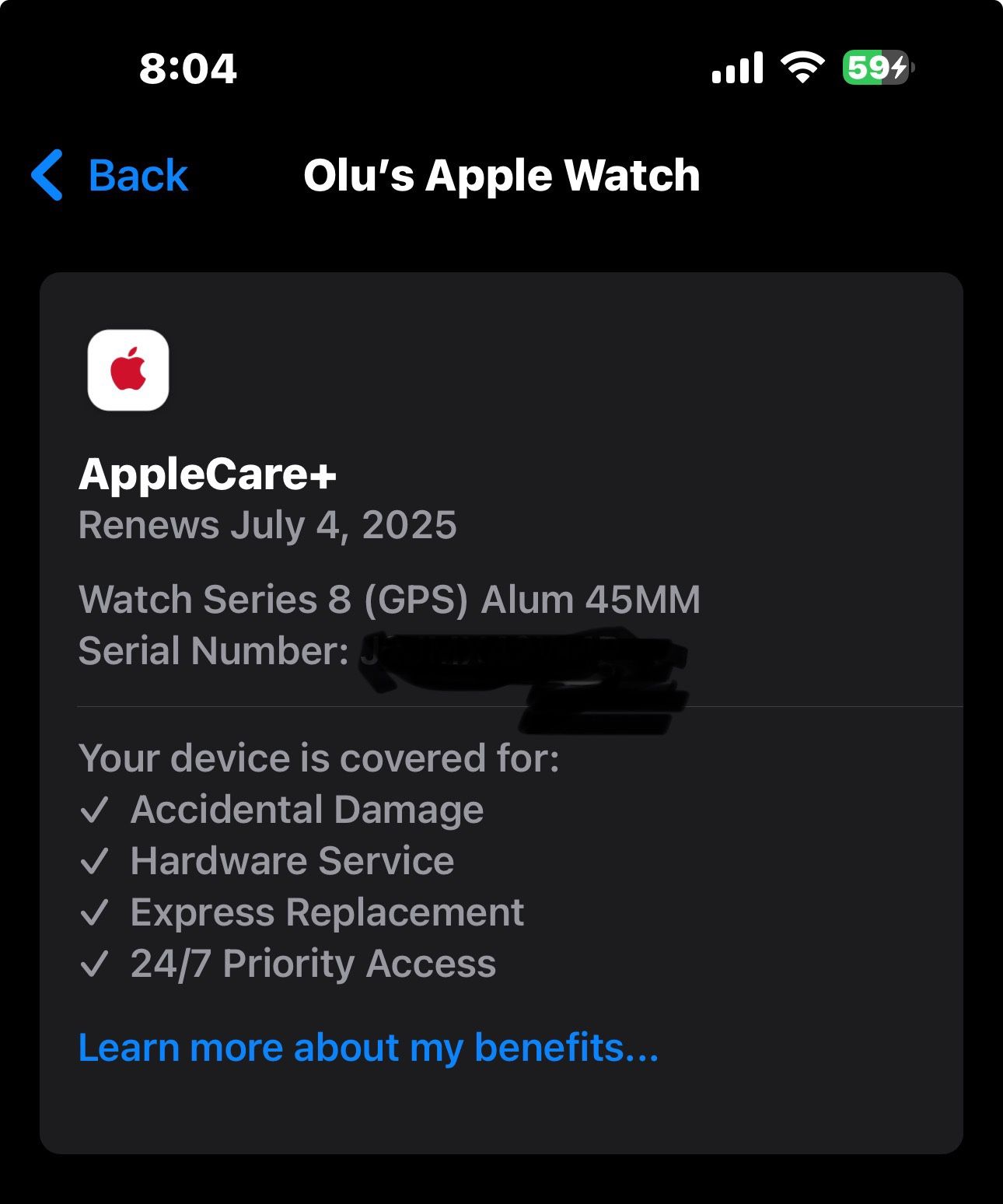 Apple Watch Series 8, 45mm GPS.
