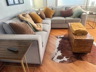 Gray L-Shaped Sectional Sofa with Nailhead Trim