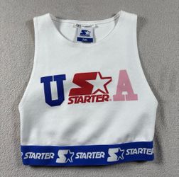 Starter Team USA World Cup Zara USA Crop Top Shirt Womens S White Baby Tee#3627
