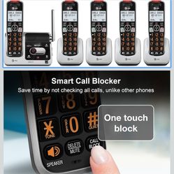 AT&T BL102-5 DECT 6.0 5-Handset Cordless Phone for Home with Answering Machine, Call Blocking, Caller ID Announcer, Audio Assist, Intercom, and Unsurp
