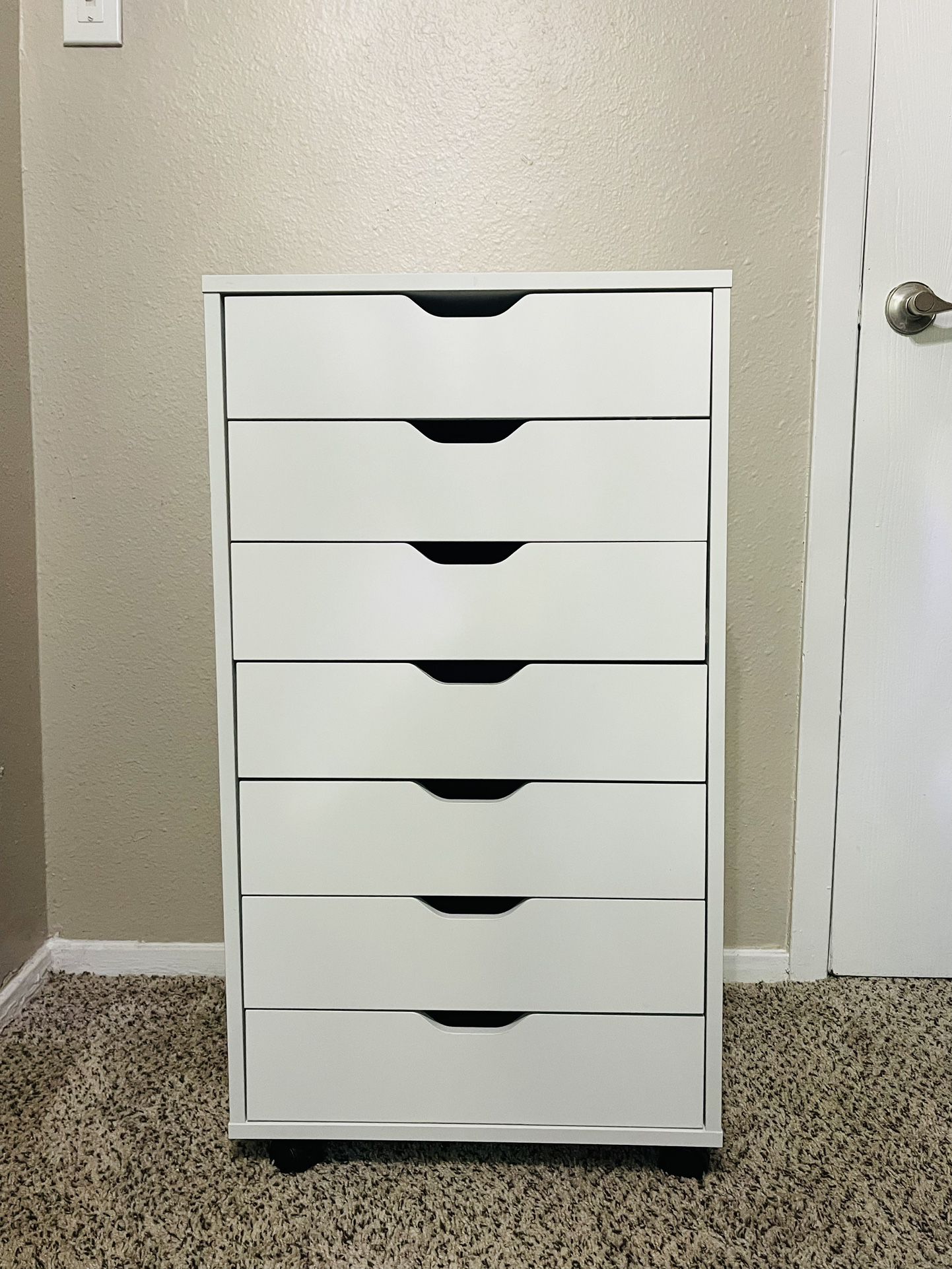 Drawer Chest, Wood Storage Dresser File Cabinet with Wheels, White