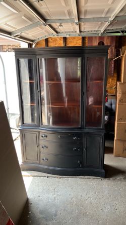 Large vintage mahogany wood hutch cabinet