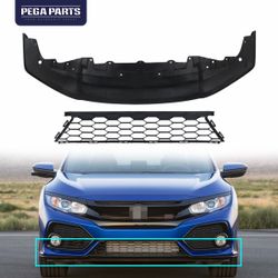 New-Front Lower Bumper Cover Grille Kit For 2017-2019 10th-Gen Honda Civic Hatchback