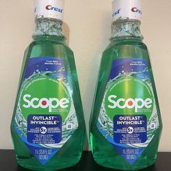 2Pack Crest Scope Outlast Mouthwash, Fresh Mint, 1 L