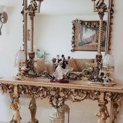 French Provincial Mirror & Entry Table 