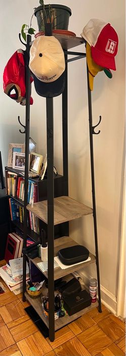 Black Metal Coat Rack with Shelves