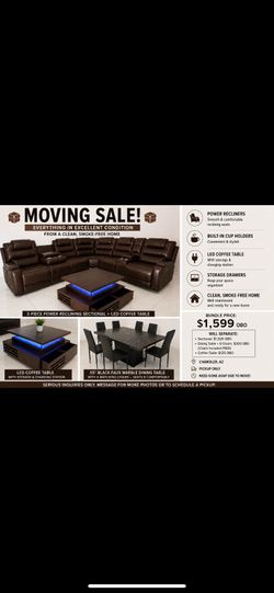 🔥 Must Sell ASAP! Luxury Reclining Sectional + Dining Set + Coffee Table