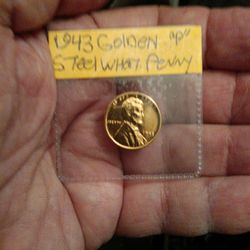 Rare 1943 Golden Steel Wheat Penny, World War Two Era Coins. 81 Years Old And Still Looks Great!