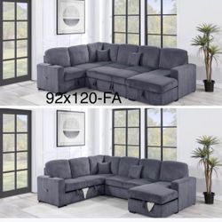 $650. 4Piece Convertible Sectional  Sleeper Sofa ,Chaise Storage ,Sofa Storage & USB Ports