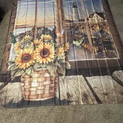 Shower Curtain Sunflowers 🌻 Birds Lake Lighthouse 