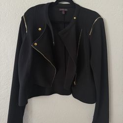 Black Blazer Jacket With Gold Zippers
