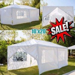 10x20 Canopy Party Tent White With Windows and Sides With Zipper. 